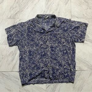 Mens XL Hilo Hattie Floral Hawaiian Cotton Shirt Short Sleeve Blue  Print